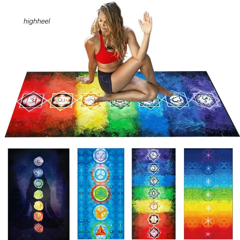 Thảm yoga chất liệu polyester kích thước 150x75cm họa tiết 7 sắc cầu vồng luân xa Mandala Bohemia kiêm khăn tắm biển