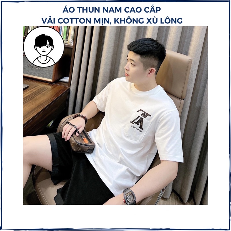 Áo thun nam cổ tròn, áo phông nam tay ngắn vải cotton không xù lông kiểu dáng Hàn Quốc có túi form chuẩn