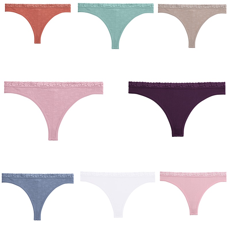 Set 2 quần lót Thong G-string ren hoa lưng thấp 9 màu trơn tùy chọn XS-XL