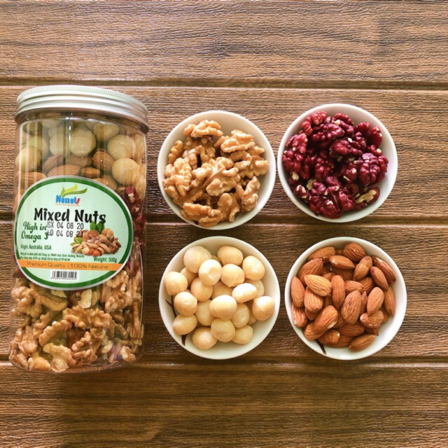 500G MÃ N1✅ Mix hạt dinh dưỡng gồm 4 loại (hạt macca, hạt hạnh nhân , óc chó vàng, óc chó đỏ) đã tách vỏ, sấy g | BigBuy360 - bigbuy360.vn