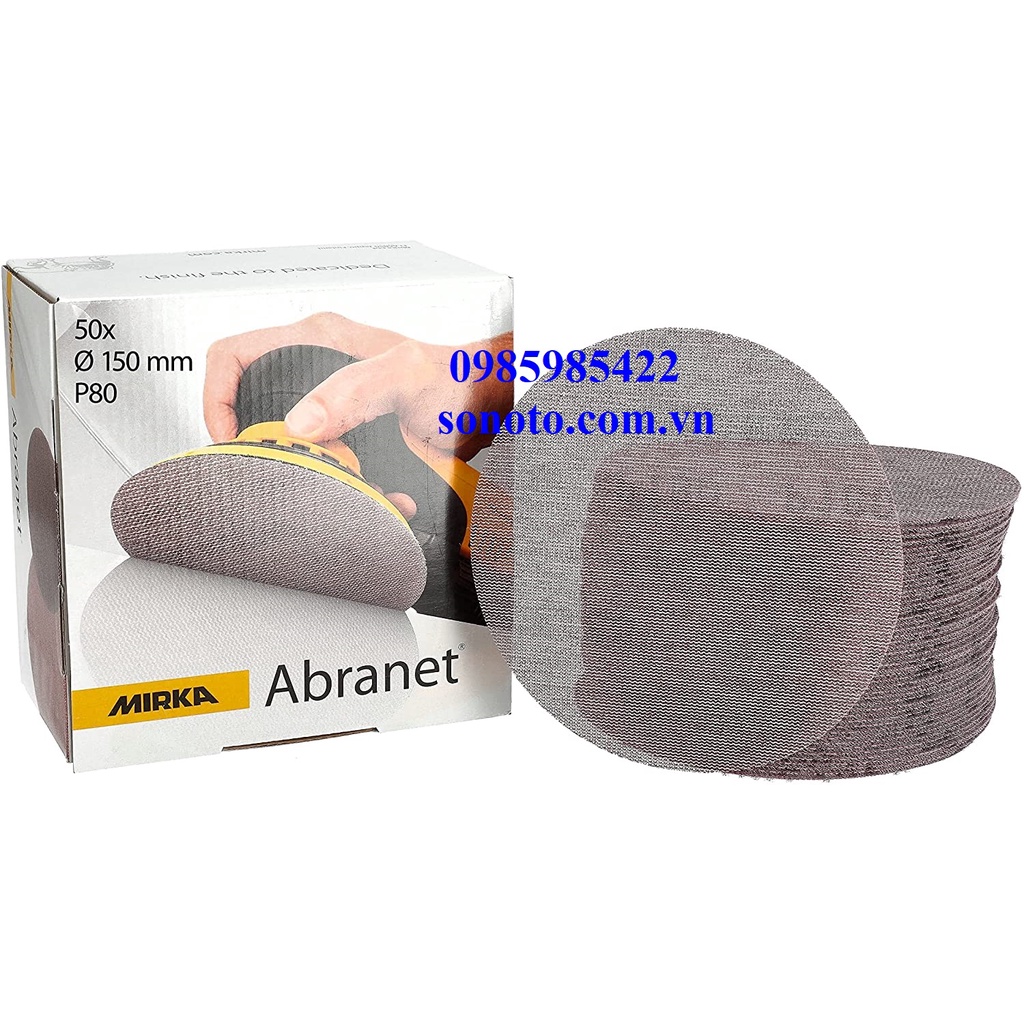 5424105080 Nhám lưới tròn 6inch Mirka Abranet 150mm P80 Giáp lưới chà khô Sơn oto xe máy