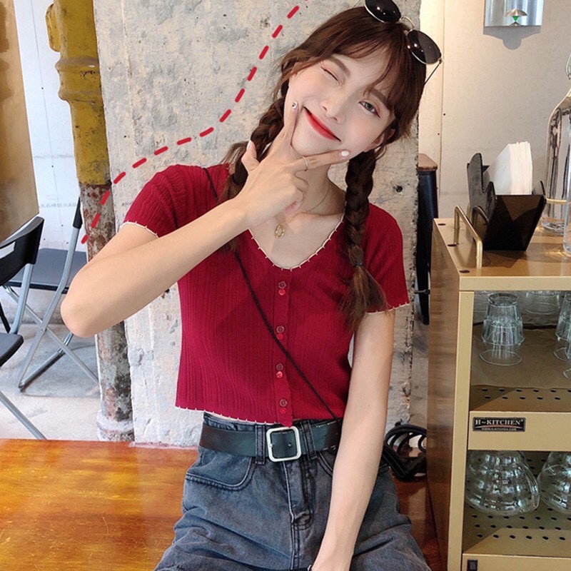 Áo Len Tăm Dệt Kim Tay Ngắn 🎀 Áo croptop kiểu ngắn tay phong cách ulzzang Hàn Quốc C36 - Maoshop | BigBuy360 - bigbuy360.vn