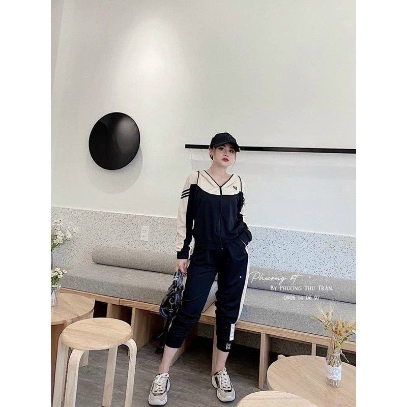 Bộ thể thao 2 màu hồng/ đen dành cho nữ