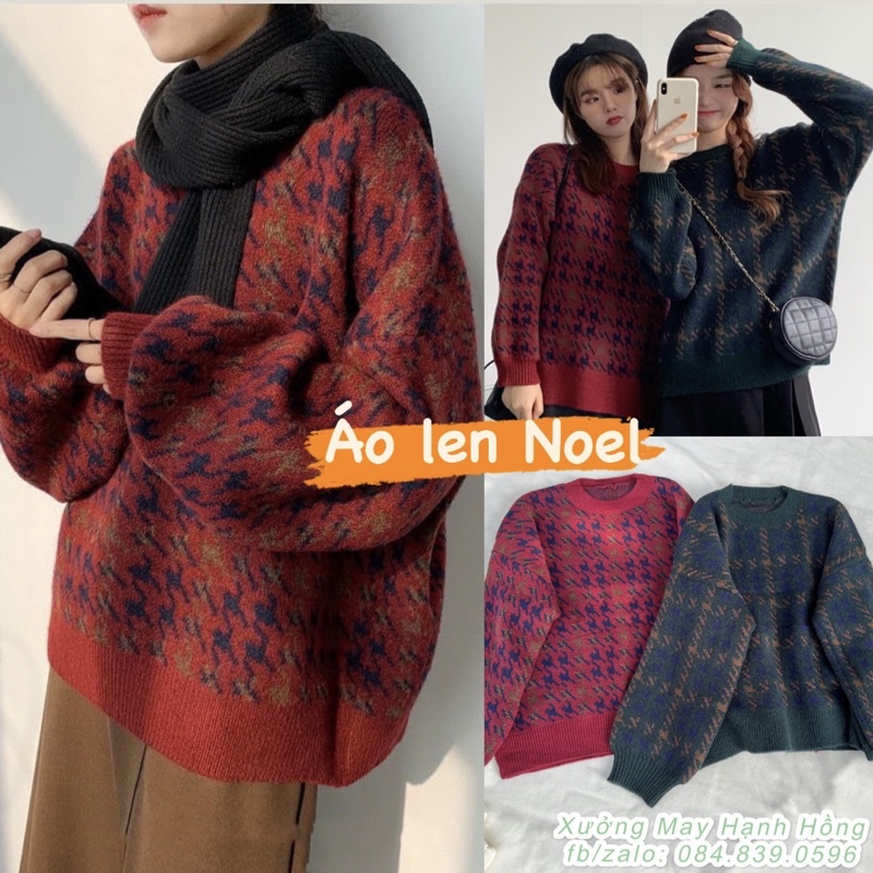 Áo len cổ tròn hoạ tiết ziczac 2 màu vintage, Áo len đỏ giáng sinh, noel - Xưởng May Hạnh Hồng