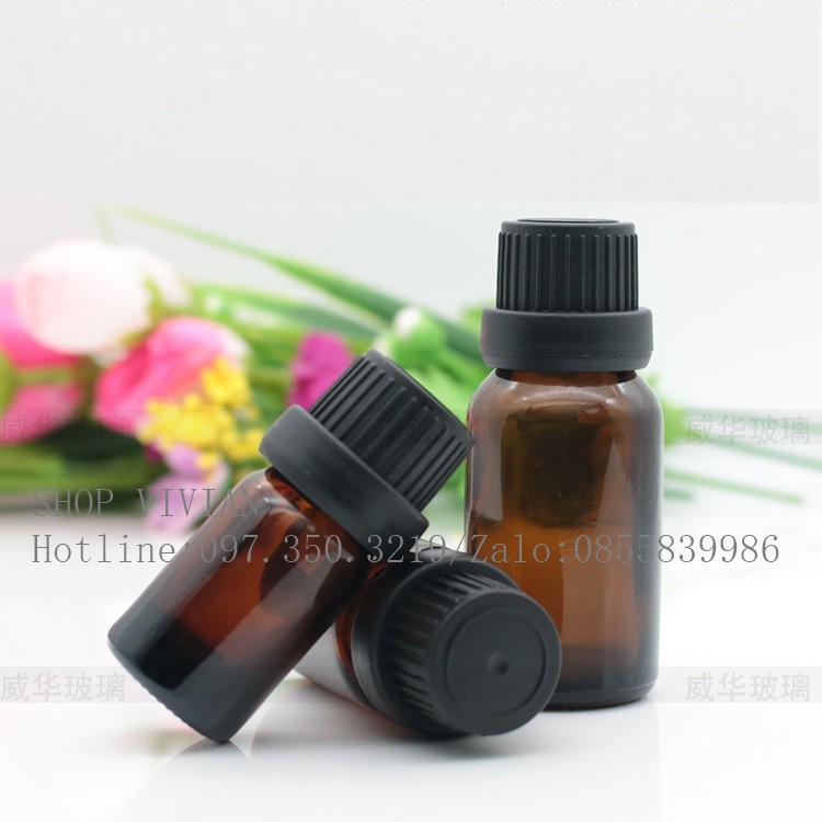 {Sỉ từ 2,5k} Vỏ lọ đựng tinh dầu 5ml nhỏ giọt thuỷ tinh màu nâu, năp nhựa PP đen/ trắng