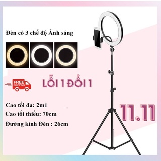 Đèn livestream size 26cm và chân 2m1 hỗ trợ chụp ảnh make up trang điểm nhiều chế độ sáng - bộ đèn livestream bán hàng