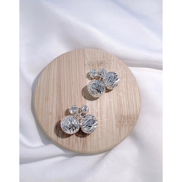 Khuyên tai quả trước sau hồ lô sành điệu bạc thật phay sáng có cả loại mạ vàng trắng