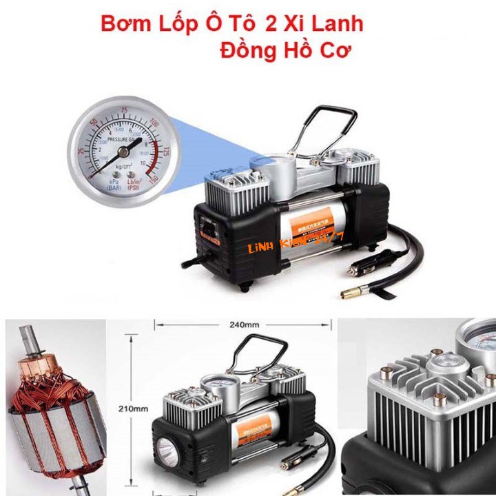 Máy Bơm Lốp Ô Tô 2 Xi Lanh 12V 23A Đồng Hồ Cơ Kèm Vali Dụng Cụ Chuyên Nghiệp