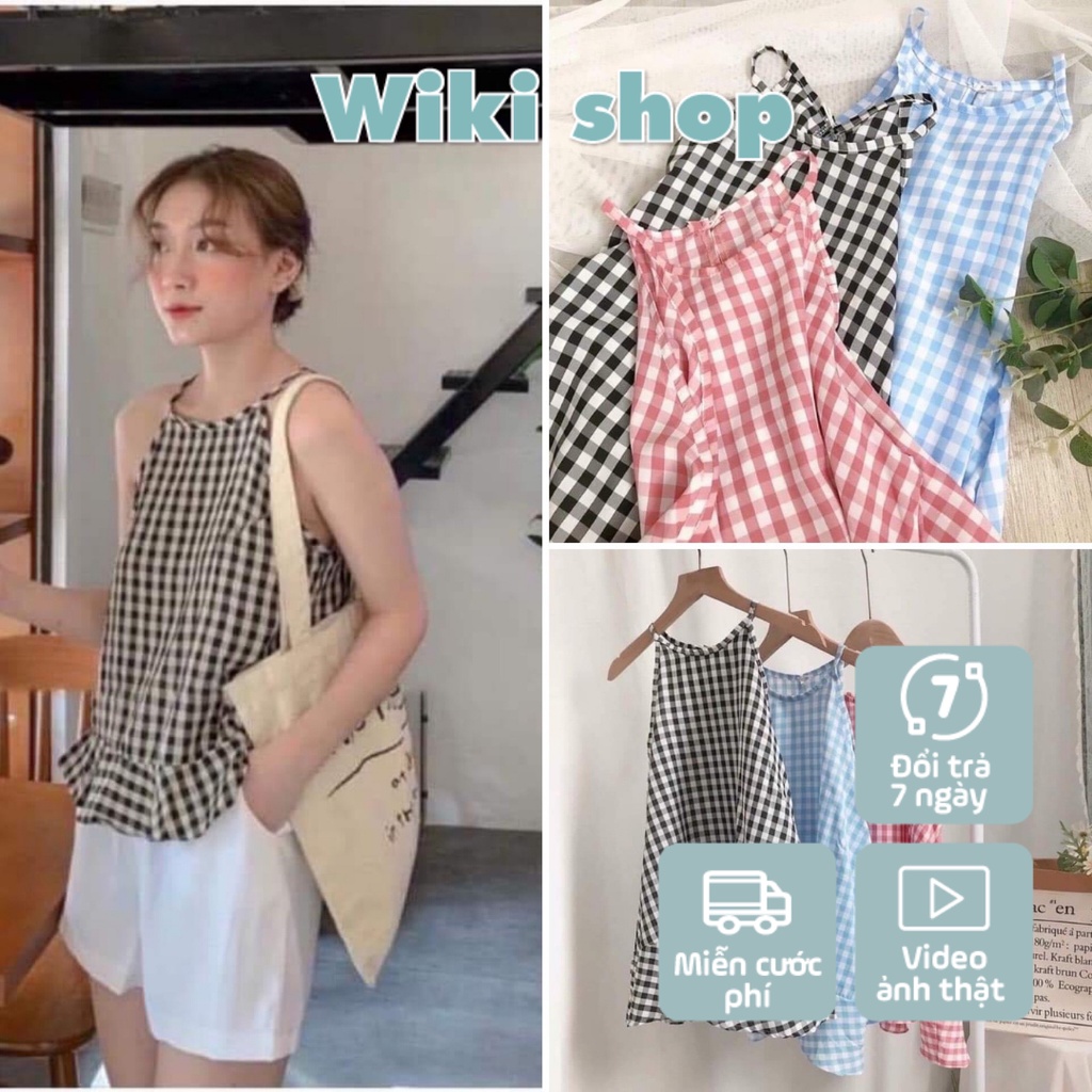 [C322] Áo yếm kẻ caro 3 màu cưc xinh - Áo yếm vintage kẻ caro nhiều màu freesize dáng suông rộng chất thô mát