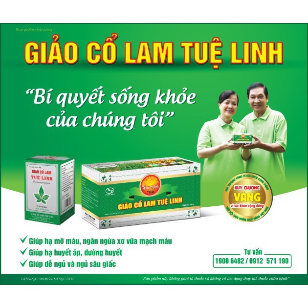 Trà Giảo Cổ Lam 2g Tuệ Linh - Hỗ trợ giảm mỡ máu, đường huyết (Hộp 25 túi lọc) [Chính Hãng]