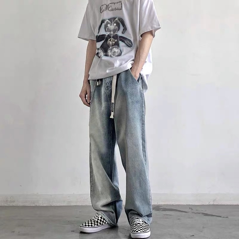 【S-3LX】Quần Jean Cao Bồi Dáng Suông Chống Mòn Phong Cách Hip Hop Đường Phố Cá Tính Cho Nam Size Lớn
