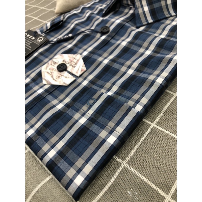 Áo Sơ Mi Nam Ngắn Tay Owen BA22702NT Somi Cộc Tay Công Sở Cao Cấp Kẻ Caro Xanh Xám Sợi Bạch Đàn Dáng Body Fit Tà Bằng | BigBuy360 - bigbuy360.vn