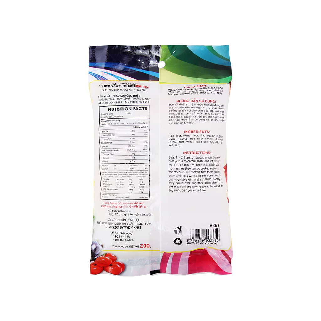 Nui rau củ ống dài Lotus gói 200g