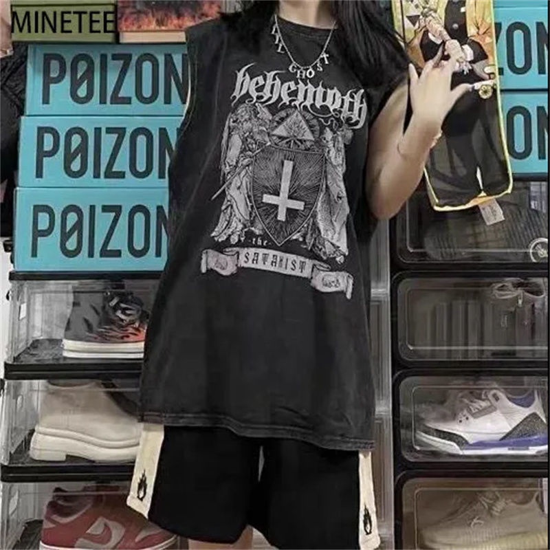 Jiashucheng Áo Thun Thể Thao Sát Nách Dáng Rộng Phong Cách Hip Hop Đường Phố Âu Mỹ Cao Cấp Cho Nữ