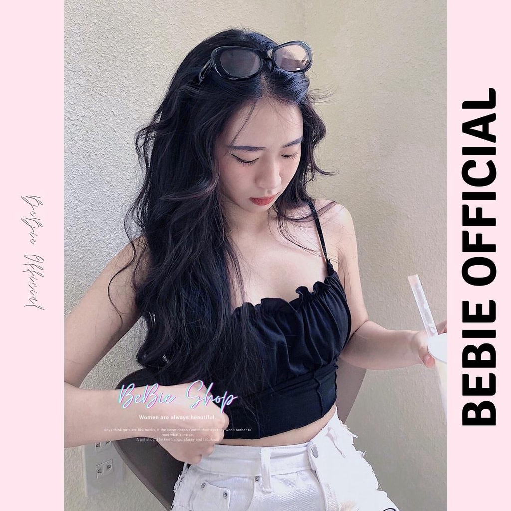 Áo croptop nữ màu xanh rêu hot trend chất cotton 100% Bebie 805
