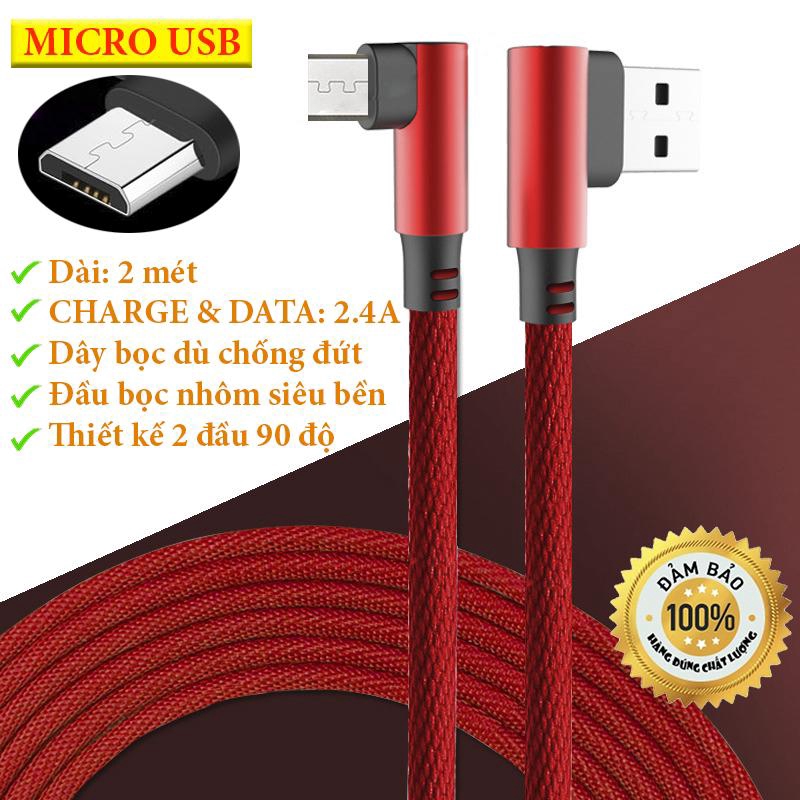 Cáp sạc nhanh 2.4A MICRO USB Dài 1 mét Dây Dù Đầu Bọc Nhôm Chống Gãy Đứt - V8 Micro