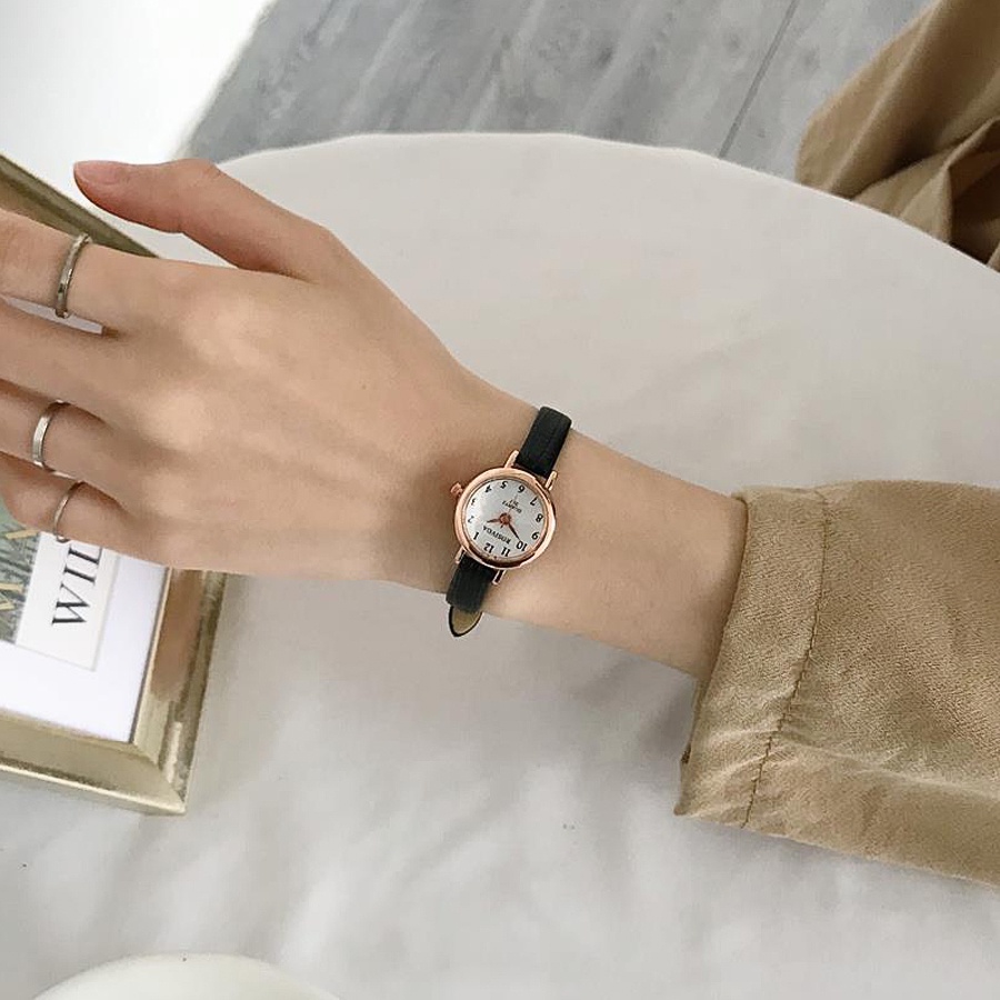 Đồng hồ nữ mặt tròn dây da Ros