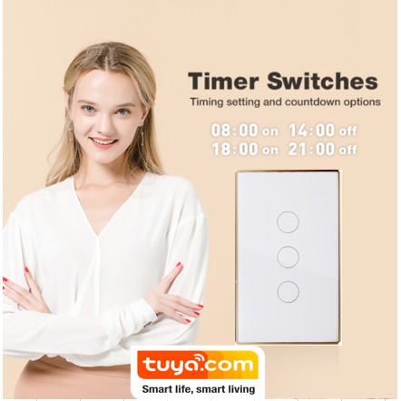 Công tắc thông minh viền nhôm cao cấp Tuya Smart life kết nối wifi, mẫu mới 2020, 3 màu Trắng, Đen, Vàng Gold-Cần dây N