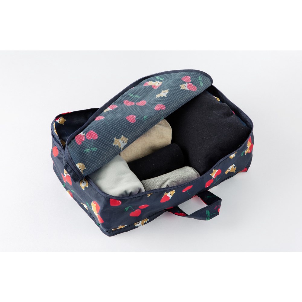 Túi Đựng Đồ Du Lịch ARTBOX Hàn Quốc Họa Tiết Shiba Và Cherry Màu Xanh Navy Xinh Xắn