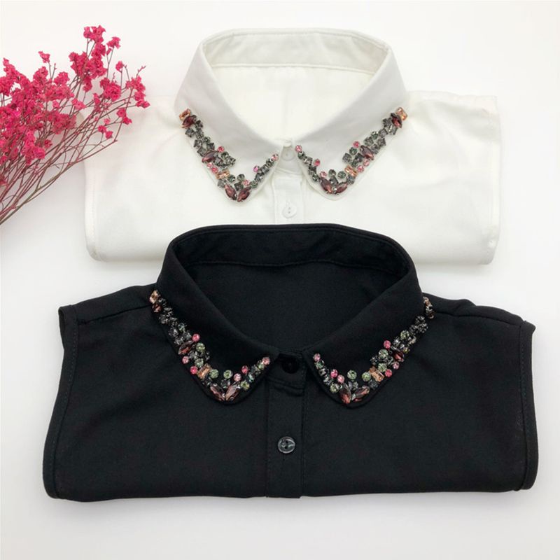 Cổ Áo Sơ Mi Chiffon Đính Hạt Thủ Công Nhiều Màu Sắc Có Thể Tháo Rời Cho Nữ