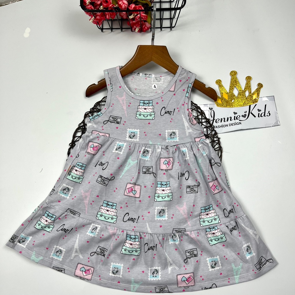 Đầm bé gái 3-5 tuổi dáng xòe thun cotton VNXK Jennie kids J484