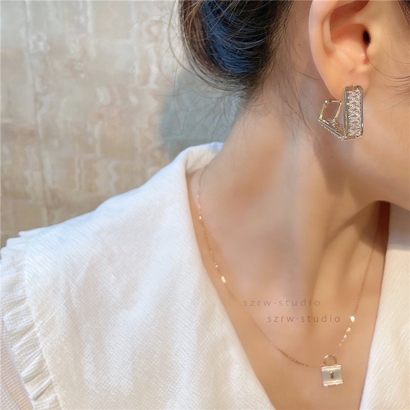 Bông Tai Mạ Bạc 925 Đính Pha Lê Đơn Giản Phong Cách Hàn Quốc