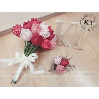 Hoa tulip vải handmade bó tròn 30 hoa