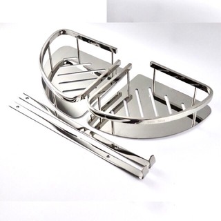 Kệ góc inox 2 tầng chất lượng inox sus 304 (kèm miếng dán không phải khoan tường hoặc khoan tường) nan R