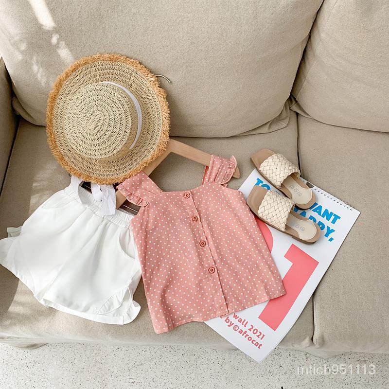 Set Áo Sơ Mi Cotton + Quần Short Họa Tiết Gợn Sóng Dễ Thương Thời Trang Mùa Hè 2022 Cho Bé Gái