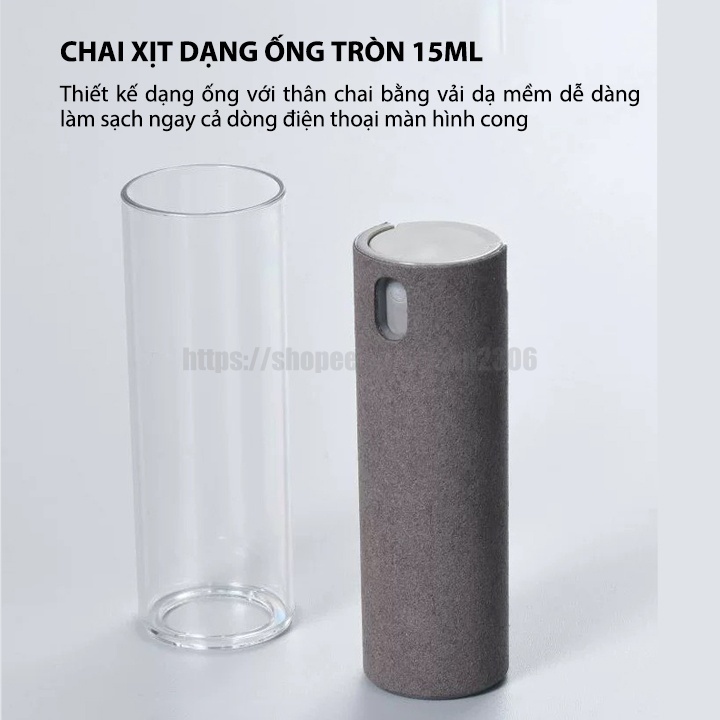 [Dạng Ống Tròn] Bình Xịt Vệ Sinh Màn Hình Điện Thoại/Máy Tính Bảng/Laptop 15ml Cầm Tay Tích Hợp 2in1