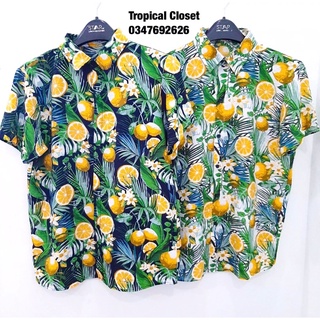 Áo sơ mi du lịch hoạ tiết trái chanh
