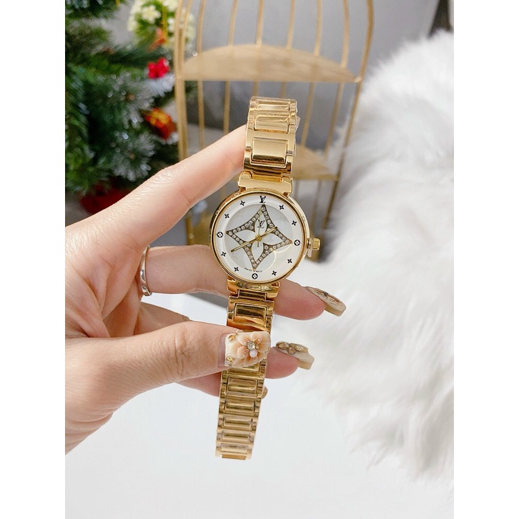 Đồng hồ nữ LOUIS VUITTON- Dây kim loại mạ vàng 18K SIÊU BÓNG, SIÊU BỀN