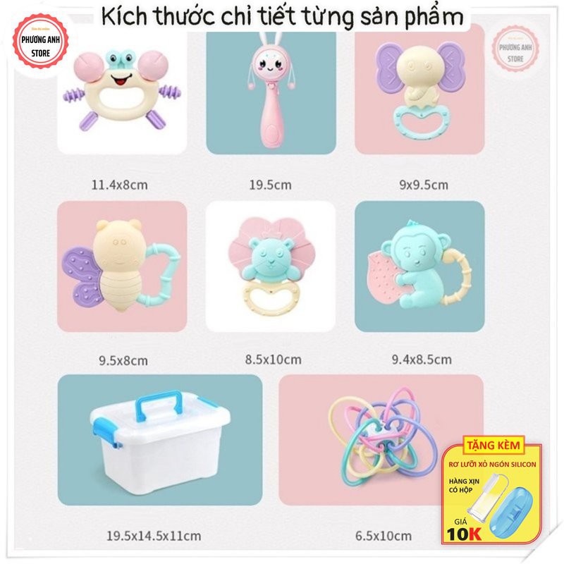 [Giảm giá thần tốc] BỘ GẶM NƯỚU LỤC LẠC SILICON SET 8 MÓN CÓ HỘP CHO BÉ 💛FREESHIP XTRA💛 HÀNG CHÍNH HÀNG BABY RATTLE CA