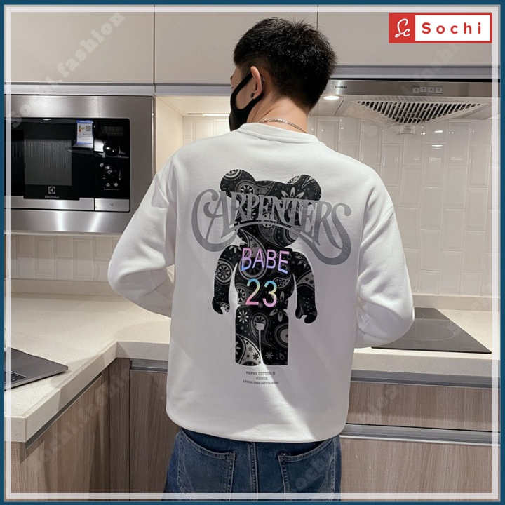 Áo sweater nam cổ tròn, áo thu đông dài tay dáng rộng mềm mịn in Carpenters mã SW60.1