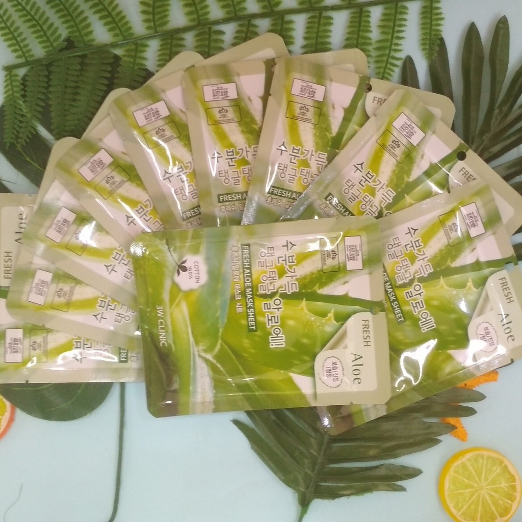 1 Mặt nạ Lô Hội Nha Đam Mỹ phẩm dưỡng da thiên nhiên chăm sóc da chính hãng Hàn Quốc 3W Clinic Fresh Aloe Mask Sheet