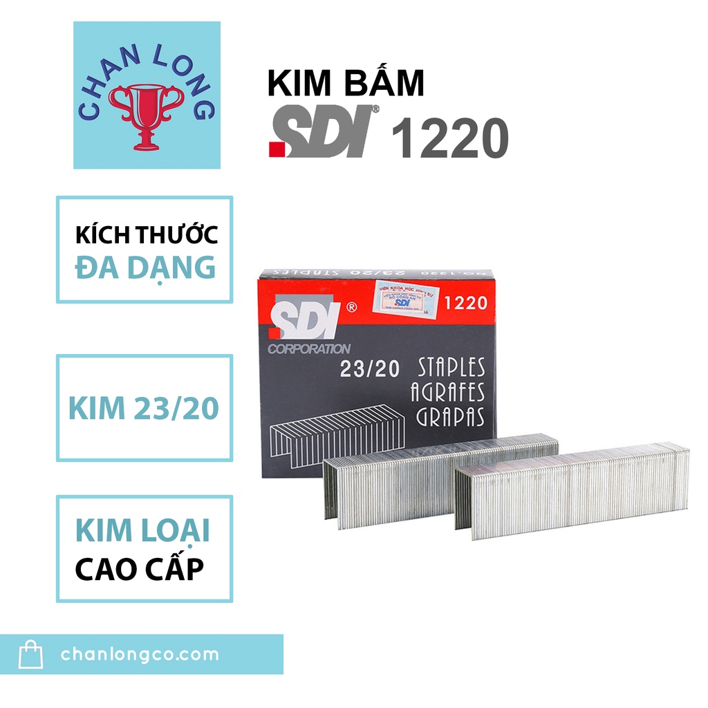 Kim bấm giấy lớn,ghim bấm chính hãng SDI 1220-23/20(180 tờ),1000pcs cho máy bấm kim lớn,dập ghim đại,thép không rỉ,