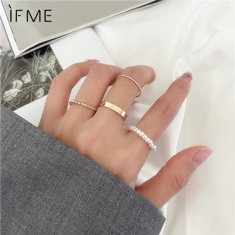 IF ME Set 4 nhẫn đính ngọc trai giả thời trang thanh lịch cho nữ