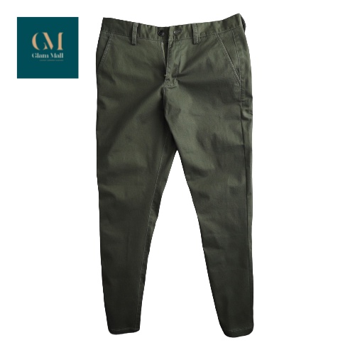 Quần kaki dài nam GLAM Mall, quần thiết kế trơn xanh rêu chất co giãn tốt, dáng ôm gọn, đứng form cao cấp
