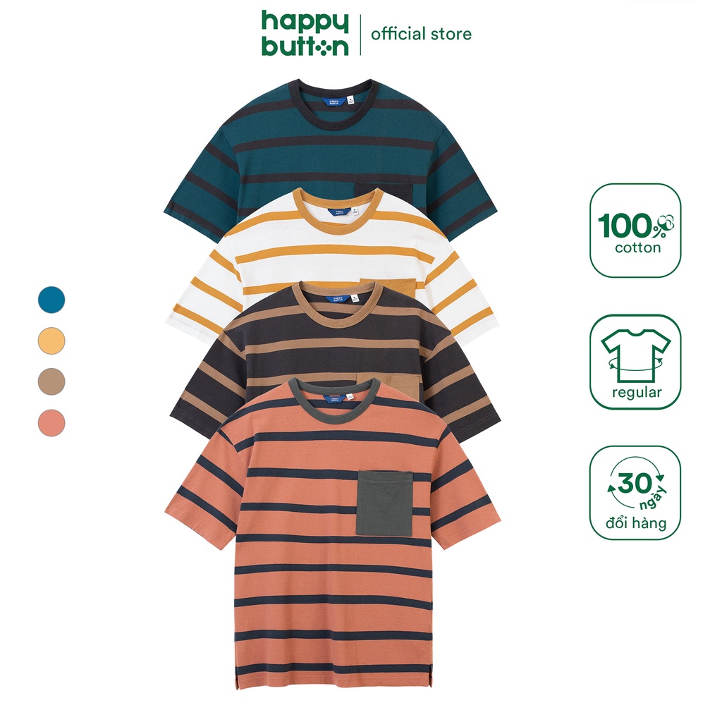 Áo Thun Nam Sọc Ngang Phối Túi Màu - vải cotton, form regular fit - Happy Button