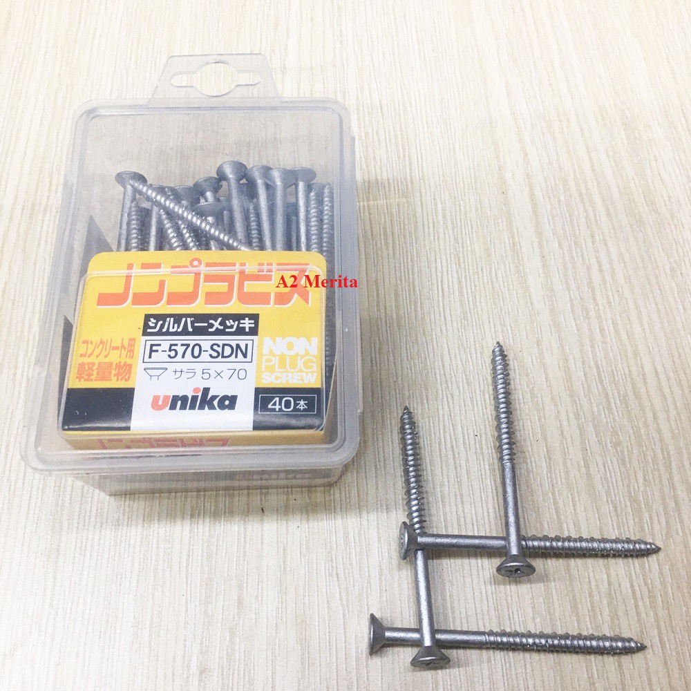 Combo Vít bê tông 5mm đầu bằng F570 & Mũi khoan tường 4.3mm đuôi lục giác (loại dài) Unika (Không cần tắc kê nhựa)