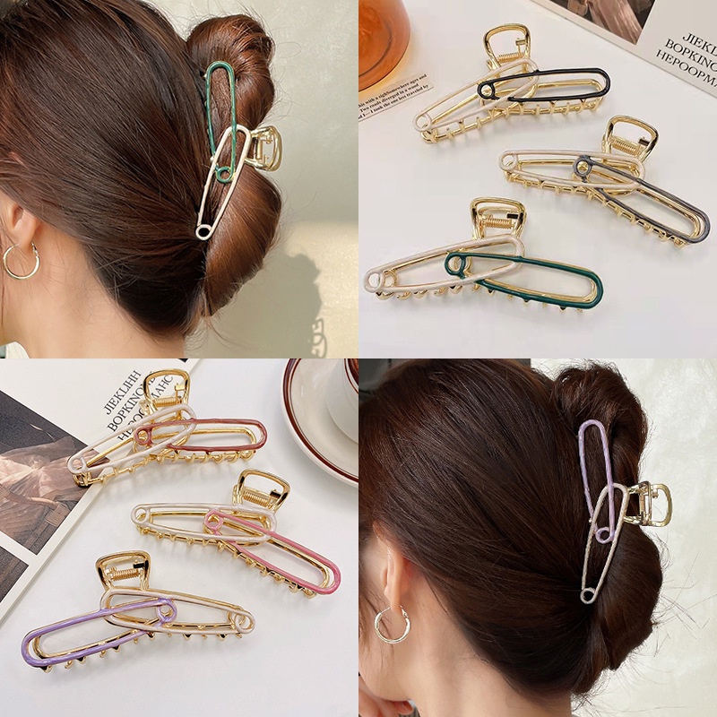 Kẹp tóc Haimeikang bằng kim loại kích thước lớn hai tông màu sáng tạo thời trang dành cho nữ