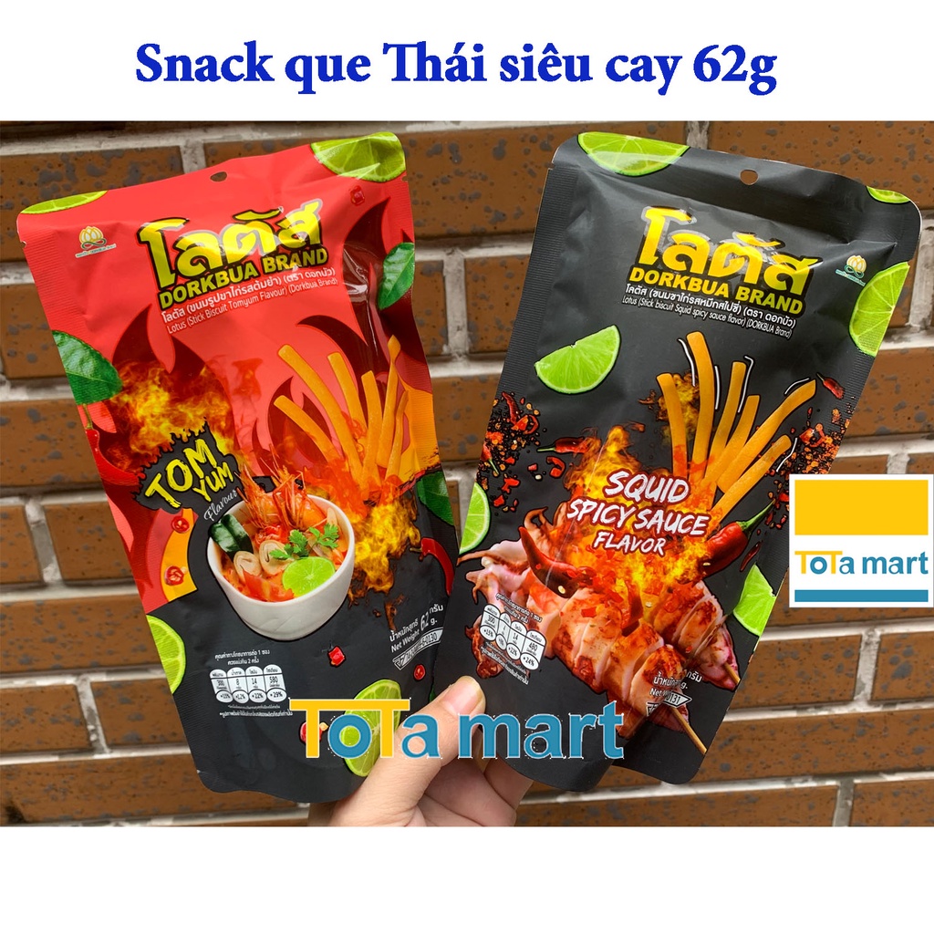 ( hsd 03/2023) Snack bánh tăm que cọng Thái Lan tom yum, mực nướng gói 62g.