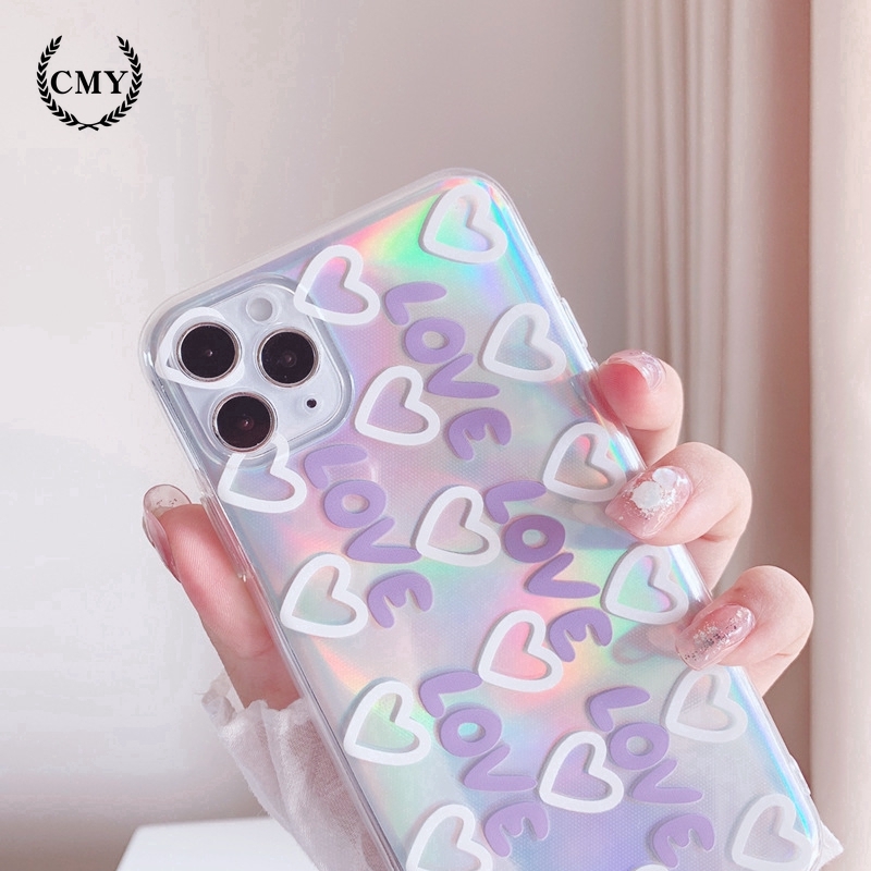Ốp điện thoại màu laser in họa tiết trái tim xinh xắn cho iPhone11/11Pro 11pro Max X XR XS XS MAX 78 plus SE | BigBuy360 - bigbuy360.vn
