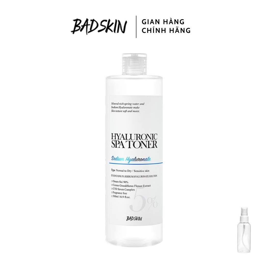 Nước hoa hồng Toner Badskin Hyaluronic Spa Toner cấp nước căng mịn da Bad Skin 100ml 500ml