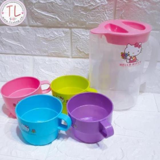 Bộ bình ly nhựa (bình + 4 ly) hình hello kitty xinh xắn - Đồ gia dụng
