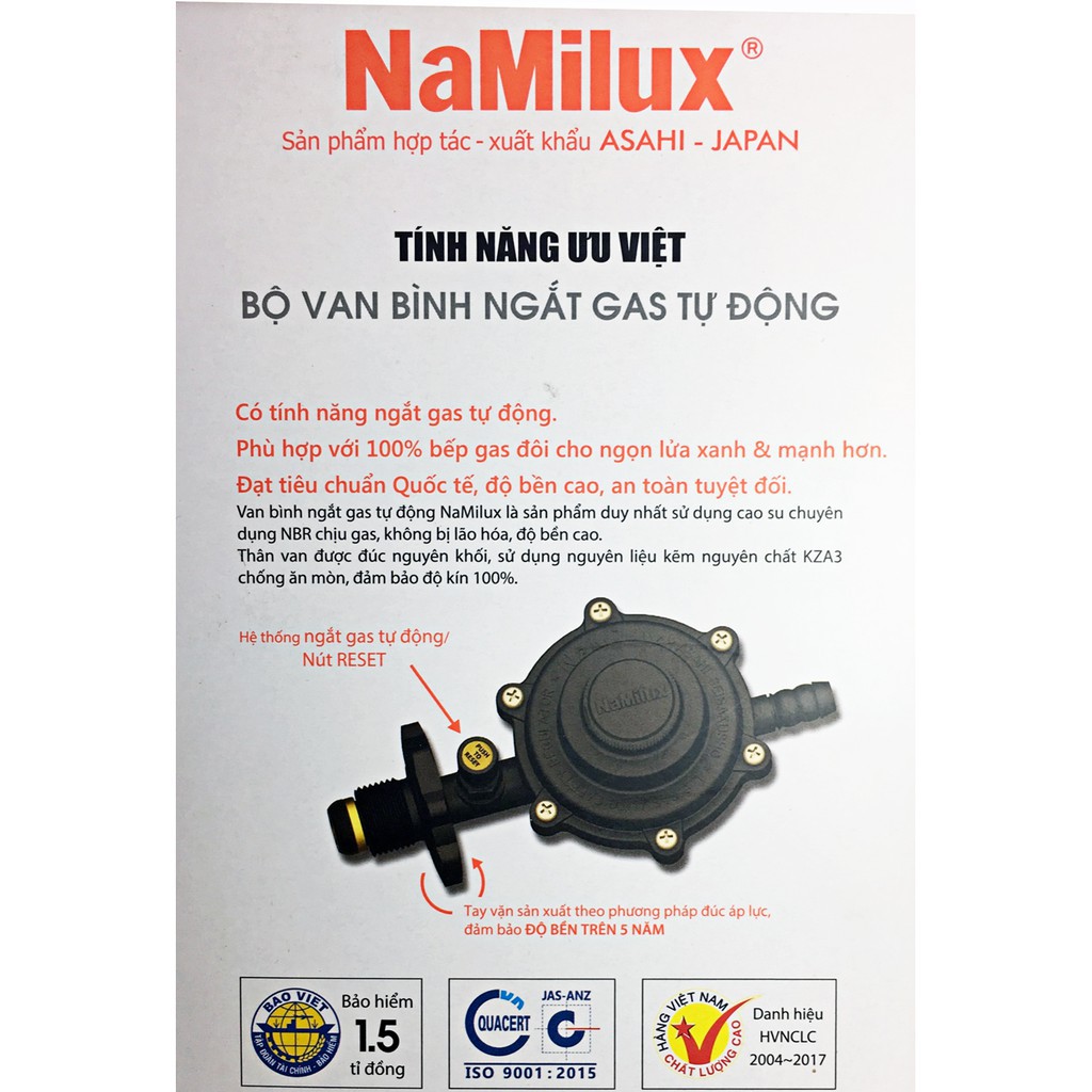 Combo Bếp gas Namilux NA-702AFM + Van điều áp ngắt gas tự động Namilux NA-345S-VN