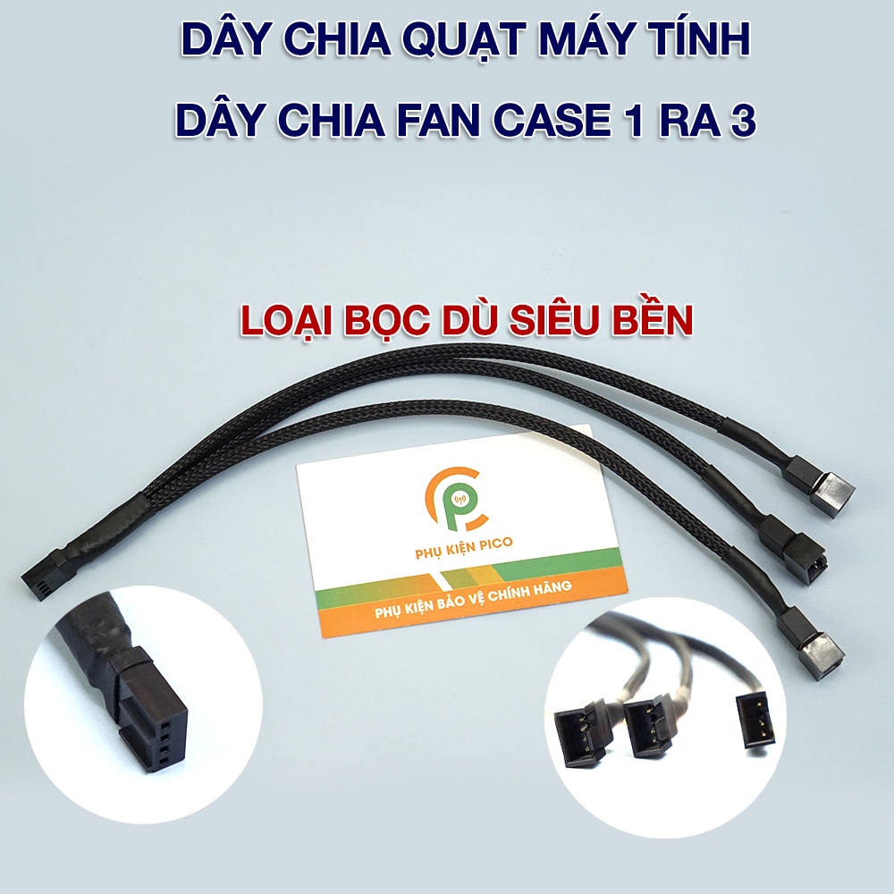 Dây chia nguồn Fan 1 ra 3 PWM - Dây chia nguồn quạt Case 1 ra 3 có PWM bọc dù siêu bền