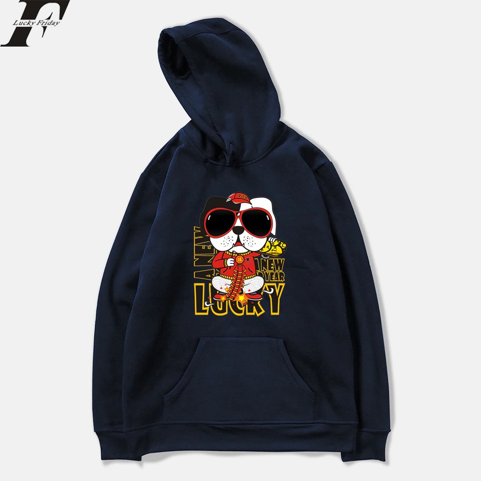 Áo Hoodie In Hình Chú Chó May Mắn Vui Nhộn Phong Cách Harajuku Cho Nam