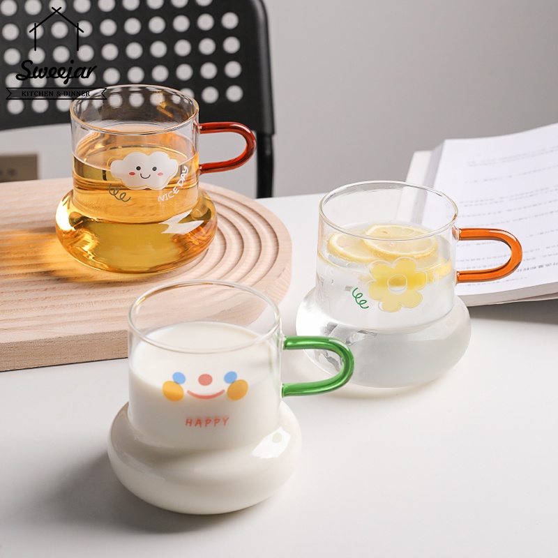 Cốc SWEEJAR thủy tinh borosilicate chịu nhiệt có tay cầm nhiều màu sắc tùy chọn 500ml