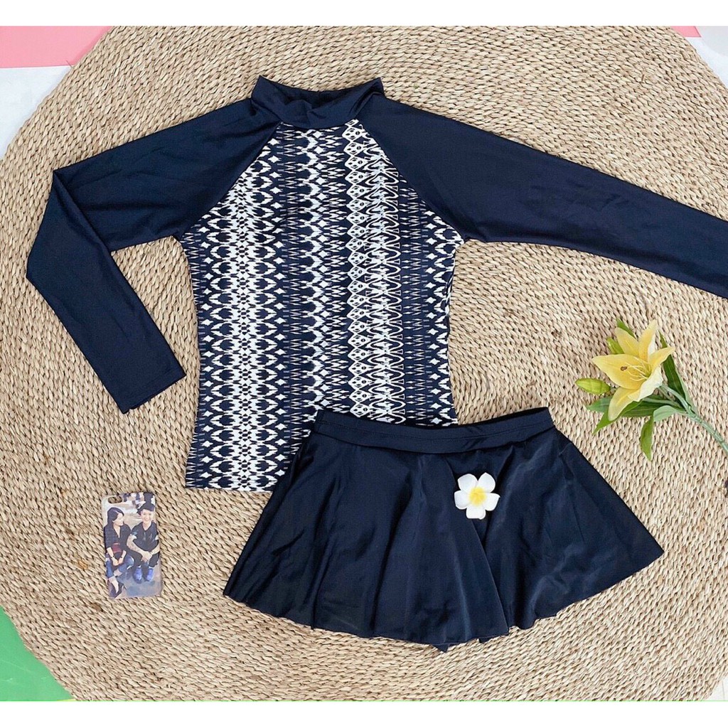 Đồ bơi nữ, Đồ bơi nữ họa tiết hoa dài tay cực chất thun mát | BigBuy360 - bigbuy360.vn